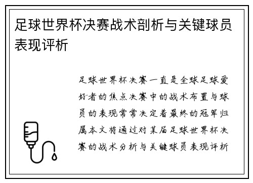 足球世界杯决赛战术剖析与关键球员表现评析